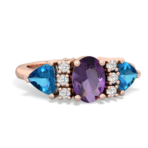 Amethyst Genuine Amethyst with Genuine London Blue Topaz and Genuine Pink Tourmaline Antique Style Three Stone ring Ring
