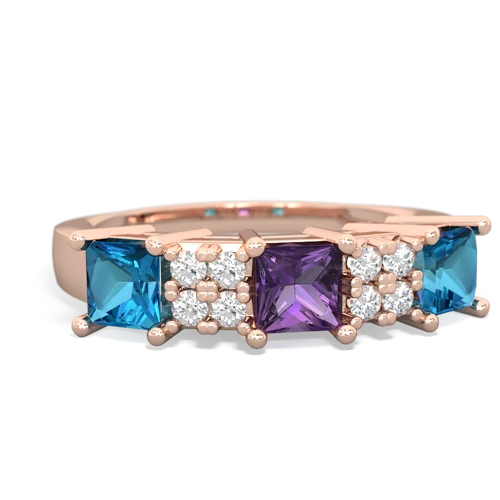Amethyst Genuine Amethyst with Genuine London Blue Topaz and Genuine Pink Tourmaline Three Stone ring Ring