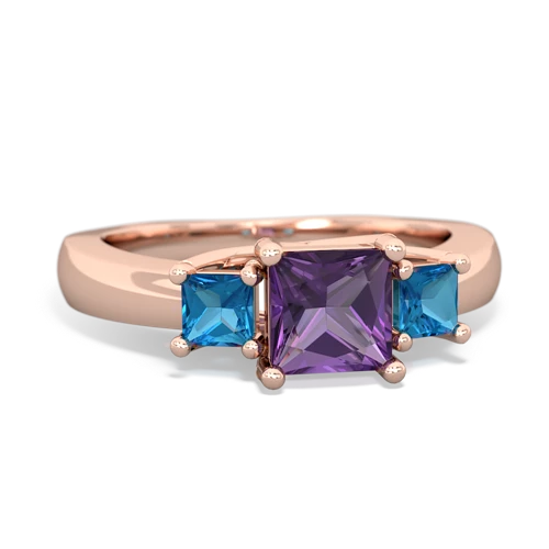 Amethyst Genuine Amethyst with Genuine London Blue Topaz and Genuine Pink Tourmaline Three Stone Trellis ring Ring