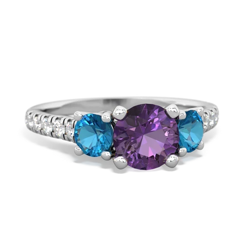 Amethyst Genuine Amethyst with Genuine London Blue Topaz and Genuine Pink Tourmaline Pave Trellis ring Ring