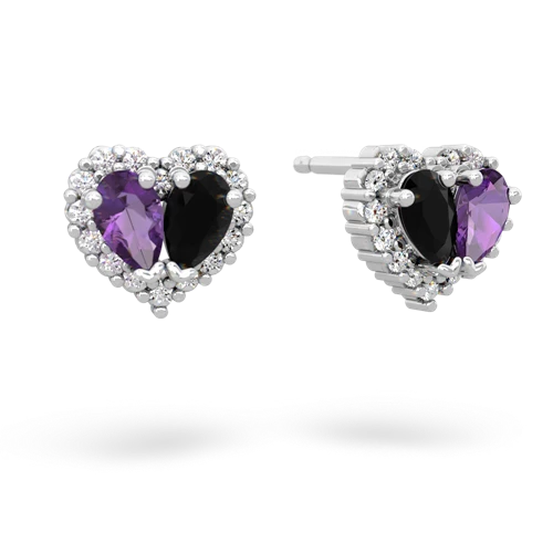 amethyst-onyx halo-heart earrings