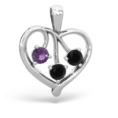 Genuine Amethyst with Genuine Black Onyx and Genuine Black Onyx Glowing Heart pendant