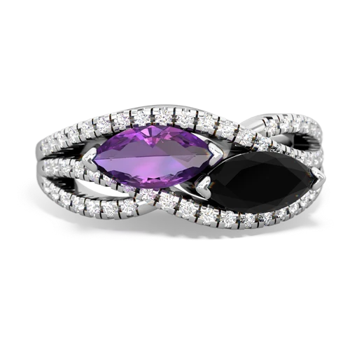 amethyst-onyx double heart ring