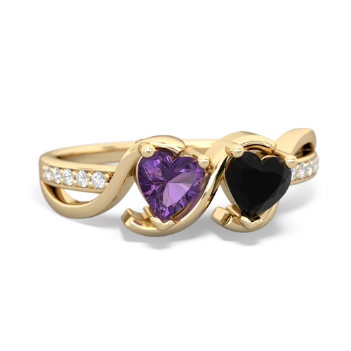 amethyst-onyx double heart ring