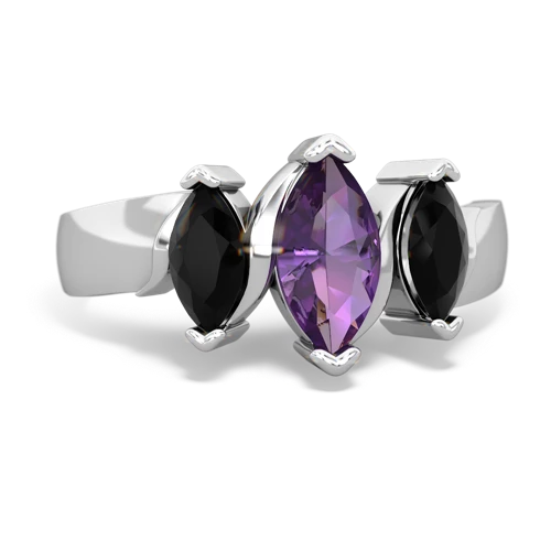 Amethyst Genuine Amethyst with Genuine Black Onyx and Genuine Opal Three Peeks ring Ring