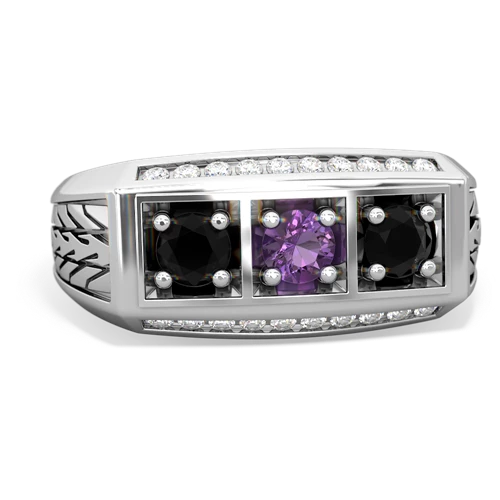 amethyst-onyx three stone ring