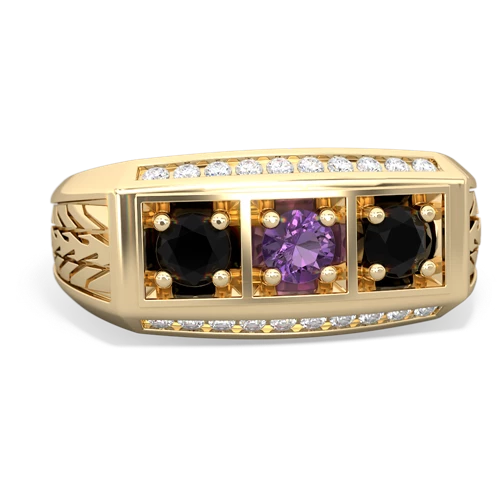 amethyst-onyx three stone ring