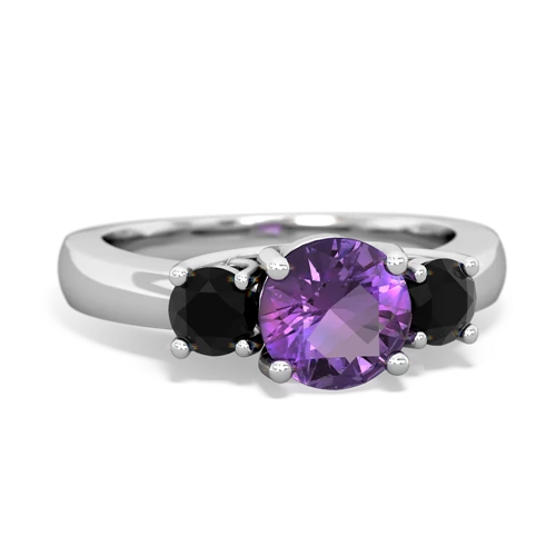 Amethyst Genuine Amethyst with Genuine Black Onyx and Genuine Opal Three Stone Trellis ring Ring