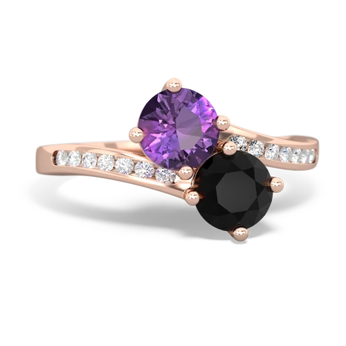 amethyst-onyx two stone channel ring