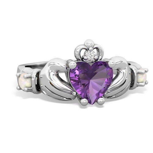 Amethyst Genuine Amethyst with Genuine Opal and Genuine Pink Tourmaline Claddagh ring Ring