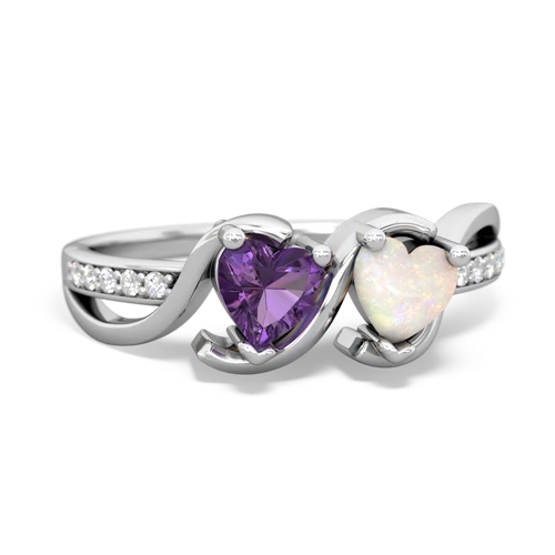 amethyst-opal double heart ring