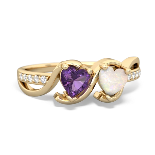 amethyst-opal double heart ring