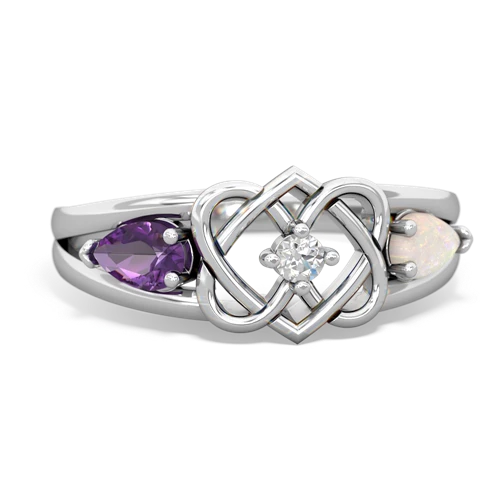 Amethyst Genuine Amethyst with Genuine Opal Hearts Intertwined ring Ring