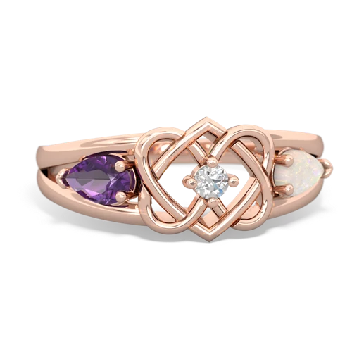 amethyst-opal double heart ring