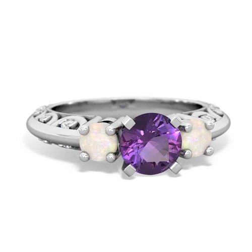 Amethyst Genuine Amethyst with Genuine Opal Art Deco ring Ring