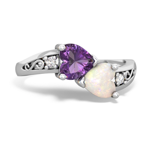 Amethyst Genuine Amethyst with Genuine Opal Snuggling Hearts ring Ring