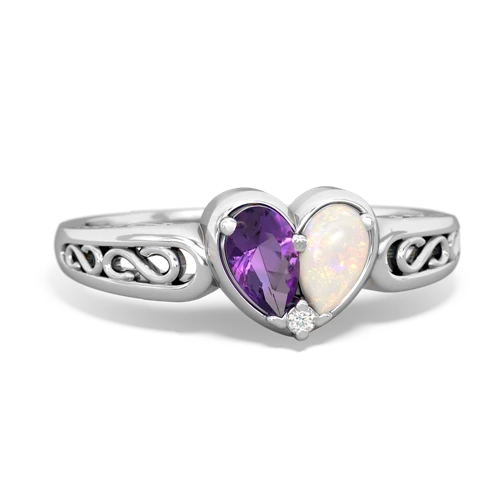Amethyst Genuine Amethyst with Genuine Opal filligree Heart ring Ring