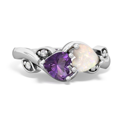 Amethyst Genuine Amethyst with Genuine Opal Floral Elegance ring Ring