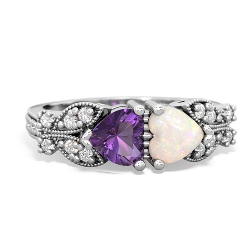 Amethyst Genuine Amethyst with Genuine Opal Diamond Butterflies ring Ring