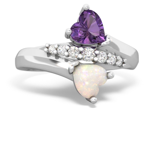 Amethyst Genuine Amethyst with Genuine Opal Heart to Heart Bypass ring Ring