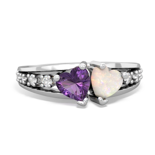 Amethyst Genuine Amethyst with Genuine Opal Heart to Heart ring Ring