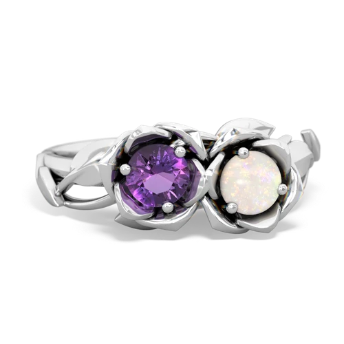 Amethyst Genuine Amethyst with Genuine Opal Rose Garden ring Ring