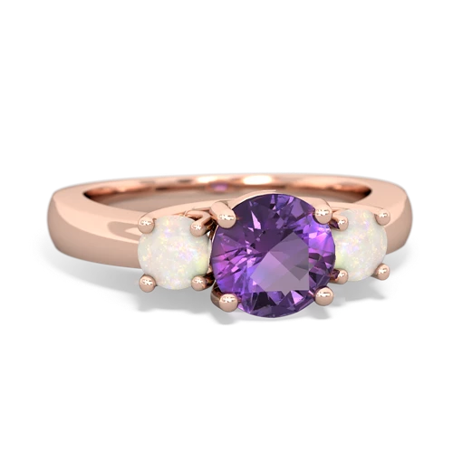 Amethyst Genuine Amethyst with Genuine Opal and Genuine Pink Tourmaline Three Stone Trellis ring Ring
