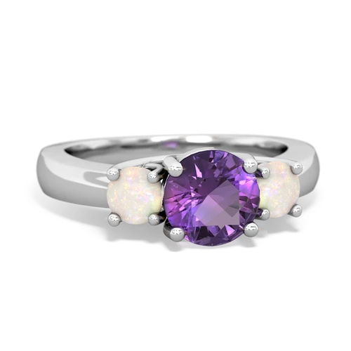 Amethyst Genuine Amethyst with Genuine Opal and  Three Stone Trellis ring Ring