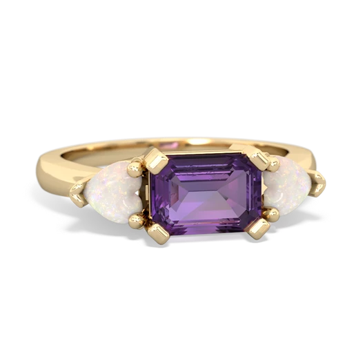Amethyst Genuine Amethyst with Genuine Opal and Genuine Pink Tourmaline Three Stone ring Ring