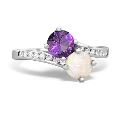 amethyst-opal two stone channel ring