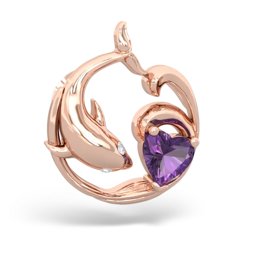amethyst dolphin heart pendant