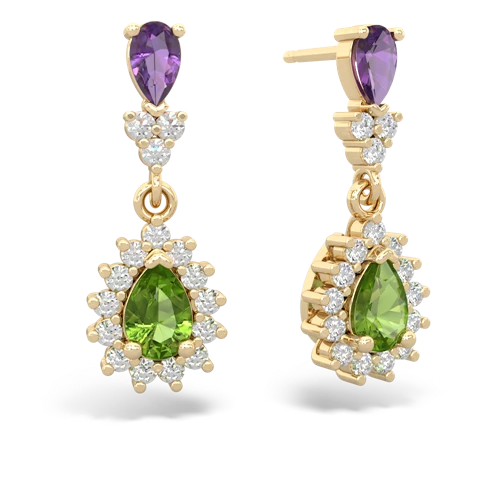 Amethyst Genuine Amethyst with Genuine Peridot Halo Pear Dangle earrings Earrings