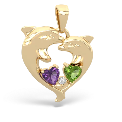 Amethyst Genuine Amethyst with Genuine Peridot Dolphin Heart pendant Pendant