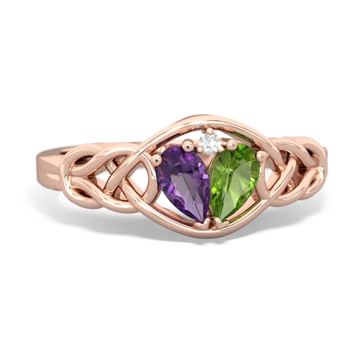Amethyst Genuine Amethyst with Genuine Peridot Celtic Love Knot ring Ring
