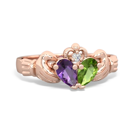 Amethyst Genuine Amethyst with Genuine Peridot Claddagh ring Ring