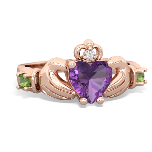 Amethyst Genuine Amethyst with Genuine Peridot and Lab Created Alexandrite Claddagh ring Ring
