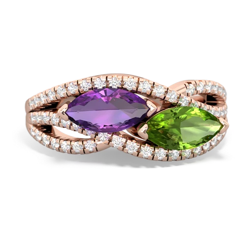 Amethyst Genuine Amethyst with Genuine Peridot Diamond Rivers ring Ring