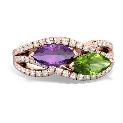 amethyst-peridot double heart ring