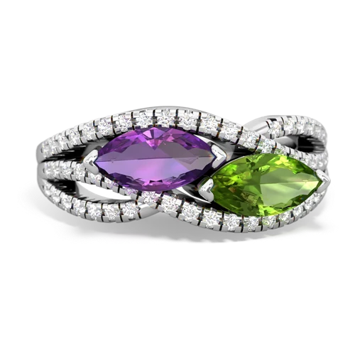 amethyst-peridot double heart ring