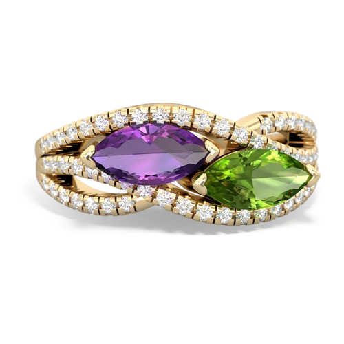 amethyst-peridot double heart ring