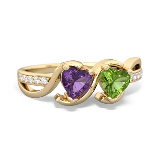 amethyst-peridot double heart ring