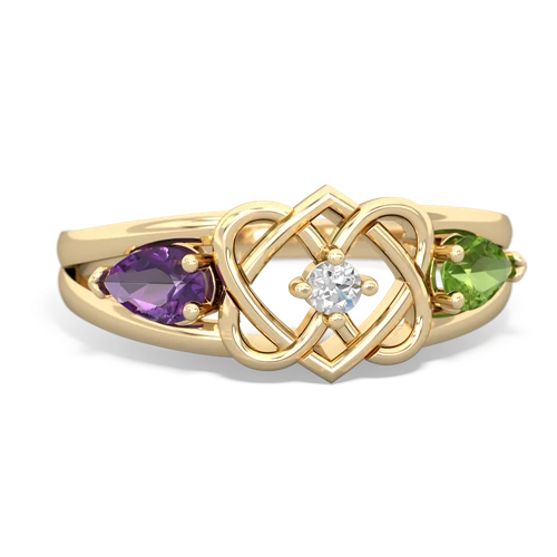 Amethyst Genuine Amethyst with Genuine Peridot Hearts Intertwined ring Ring