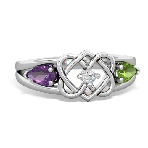 amethyst-peridot double heart ring