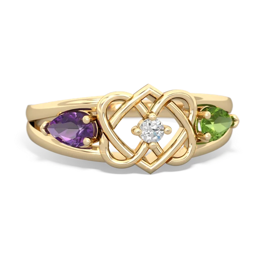 amethyst-peridot double heart ring