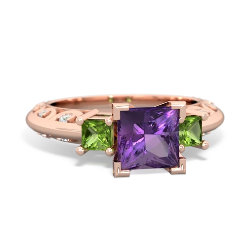 Amethyst Genuine Amethyst with Genuine Peridot and  Art Deco ring Ring