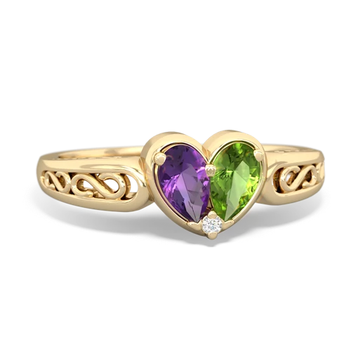 Amethyst Genuine Amethyst with Genuine Peridot filligree Heart ring Ring