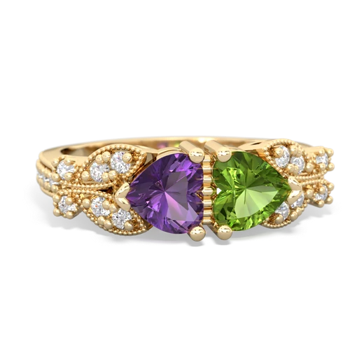 Amethyst Genuine Amethyst with Genuine Peridot Diamond Butterflies ring Ring