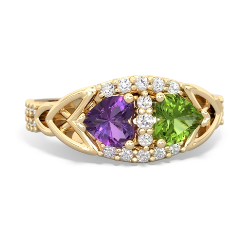 Amethyst Genuine Amethyst with Genuine Peridot Celtic Knot Engagement ring Ring
