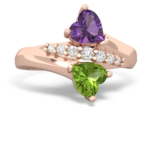 Amethyst Genuine Amethyst with Genuine Peridot Heart to Heart Bypass ring Ring