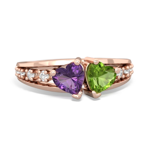 Amethyst Genuine Amethyst with Genuine Peridot Heart to Heart ring Ring